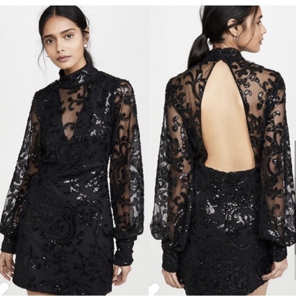 Alexis Franciska Dress in Beaded Black Sparkle Long Sleeve Mini LBD Sz S - Picture 1 of 16